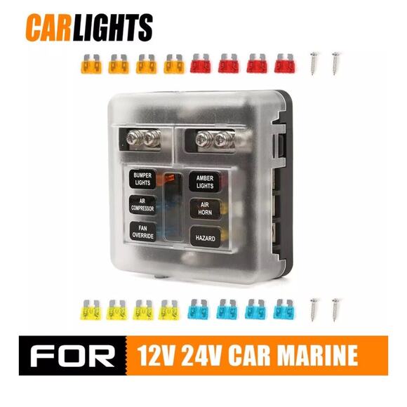 6-Way 12V-24V Auto Marine Car Power Distribution Blade Fuse Holder Box Block Neg - Picture 3 of 10
